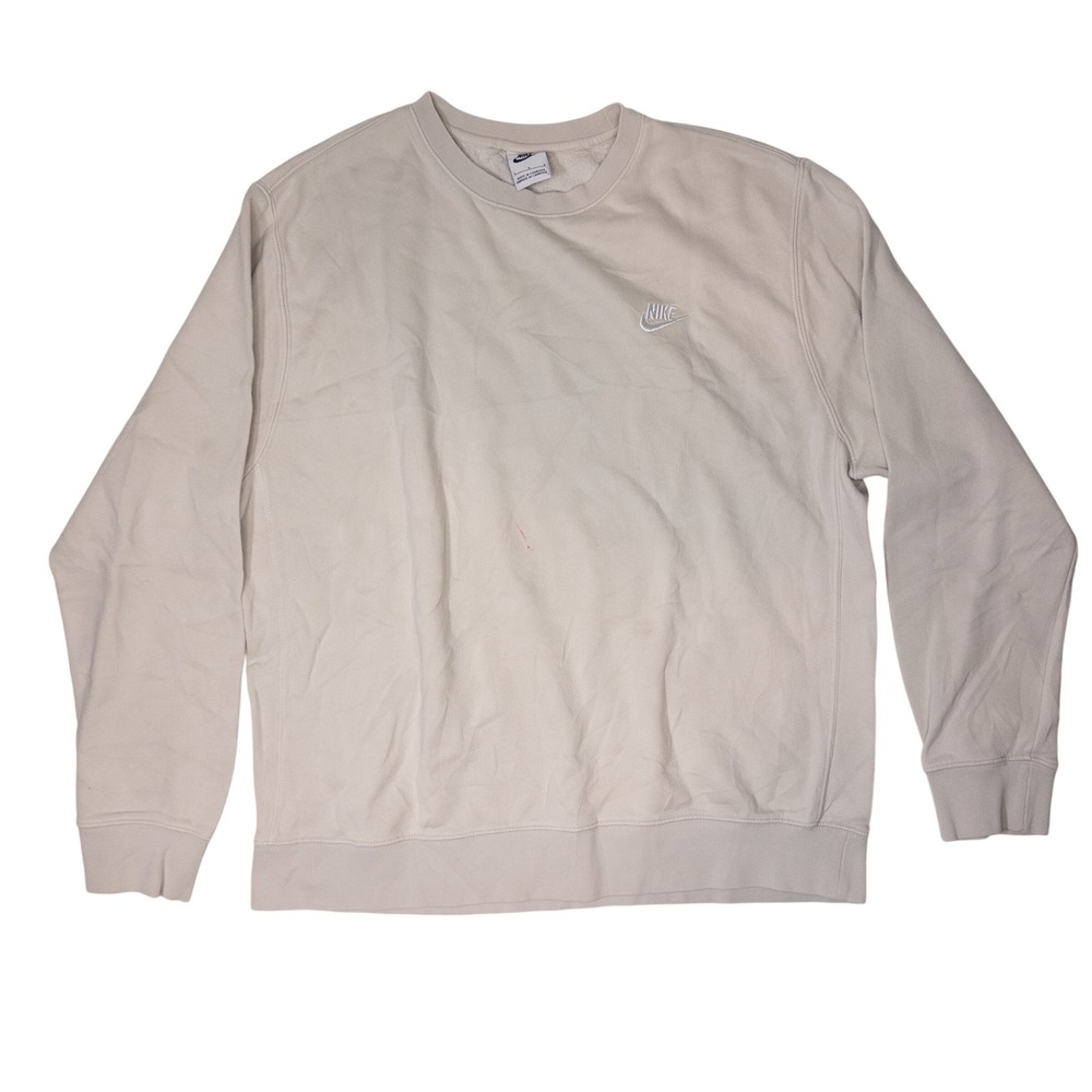 Nike Sweatshirt Mens Large Oatmeal Beige Good Embroidered Logo Crewneck Fleece